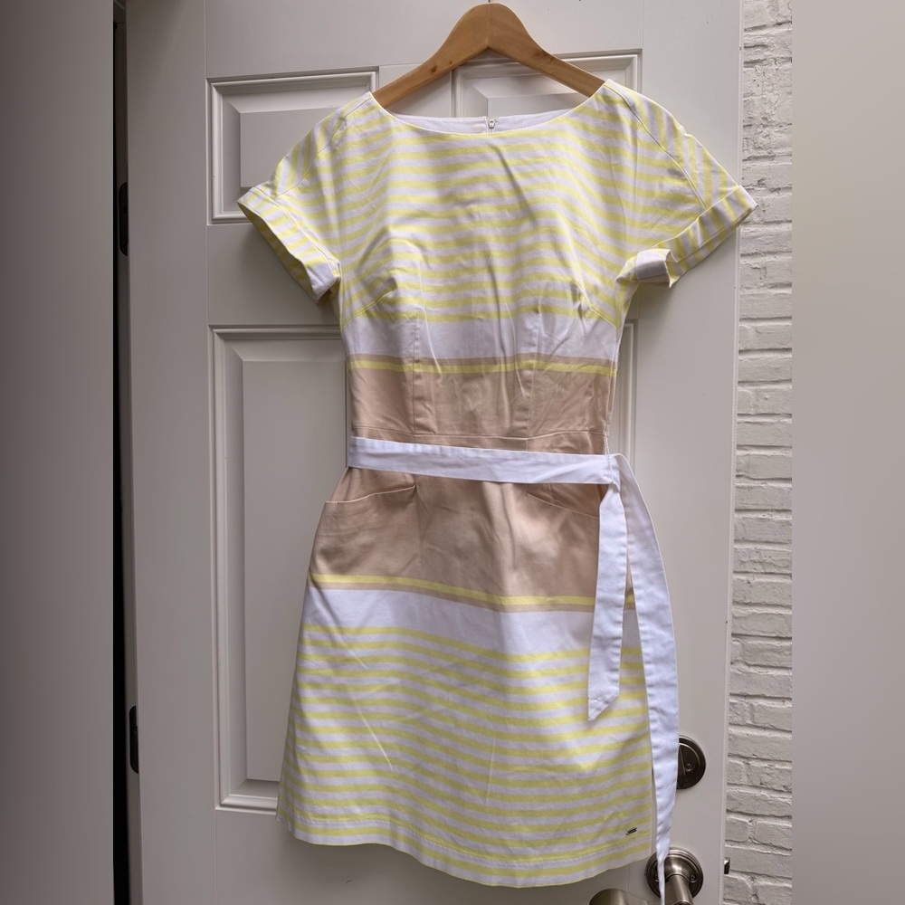 Tommy Hilfiger Yellow and White Striped Cotton Dress